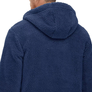 Men's Navy <b>Fleece</b> <b>Jacket</b> Stand Collar Zipper Closure Casual Winter Wear Breathable Cotton <b>Lining</b> Regular Fit Front Logo - Product Image 5