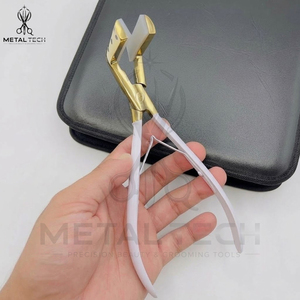 Gold <b>Titanium</b> Hair Extension Tape Press Pliers, White Coated Grip Handles, Perforated Head Frame, Silicone Cushion Clamp - Product Image 4