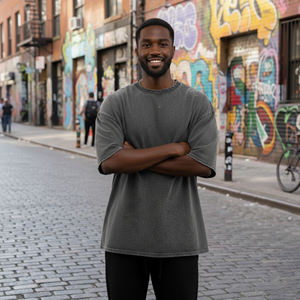 Camisetas de Hombre de Lujo con Efecto Desgastado, 100% Algodón, Alta Calidad, Lavado Ácido, Corte Holgado, Hombros Caídos, Estilo Hip Hop, Ecológicas - Product Image 4