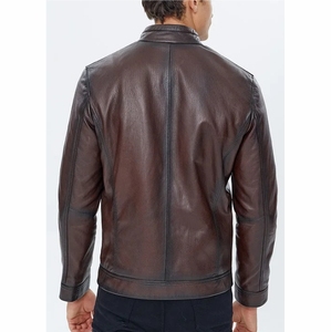 Men's High Street Style Cow Skin Quilted Leather Jacket Autumn Winter Breathable Windproof Eco-Friendly Zipper Fashion Wholesale - Product Image 5