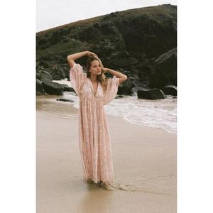 Elegante Vestido Maxi Bohemio Hecho a Mano con Estampado Floral, Cuello en V, Manga con Volantes, Ajuste Holgado, Chifón Transpirable, Vestido Casual de Verano al por Mayor - Product Image 4