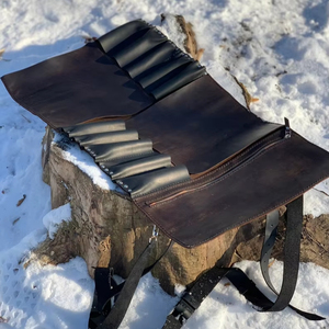 Étui à couteaux en cuir véritable, boîte de rangement pour couteaux de chef, organiseur professionnel d'équipement culinaire, protection anti-odeurs pour la cuisine - Product Image 1