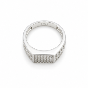 925 Sterling Silver Diamond Cluster Square <b>Mens</b> <b>Ring</b> High Polish Geometric Wedding Party Gift Fine Jewelry Band - Product Image 5