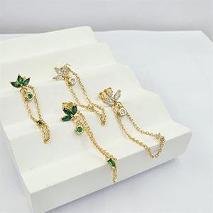 ต่างหูแบบติดหูรูปใบไม้ 4 ชั้น ชุบทองคำขาว ประดับเพชรซิร์คอน พร้อมสายห้อยระย้า สำหรับผู้หญิง เหมาะเป็นของขวัญวันครบรอบ แฟชั่นทันสมัย - Product Image 6