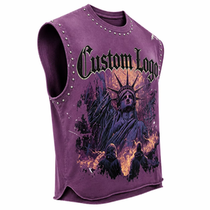 Custom Distressed Graphic DTG Printed Rhinestone <b>Tank</b> <b>Top</b> <b>Vintage</b> Sleeveless 100% Cotton Unisex OEM Wholesale Fashion - Product Image 4