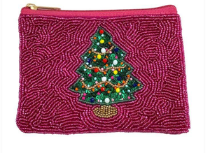 BY MULTI CRAFT Porte-monnaie perlé Joyeux Noël avec flocons de neige argentés en rouge, Porte-monnaie de Noël Naughty Nice - Product Image 5