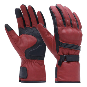 Leather Full <b>Finger</b> Racing Gloves With Adjustable Wrist <b>Strap</b> For Riding Unisex Red And Black Panelled Design - Product Image 4