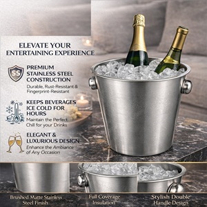 Premium Stainless Steel Wine Ice Bucket | Double Handle Beverage Chiller 2.5L Bar Party Champagne <b>Cooler</b> Bucket Silver Finish - Product Image 4