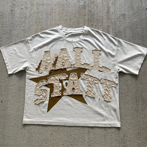 T-shirt surdimensionné vintage pour homme, personnalisé par le fabricant, en tissu éponge délavé à l'acide, 100% coton, respirant, séchage rapide, broderie patchwork, effet vieilli - Product Image 4