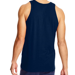 Camiseta sin mangas para hombre a bajo precio, 100% personalizada, al por mayor, corte ajustado, cuello redondo, acanalada, blanca, con impresión de logotipo personalizado. - Product Image 3