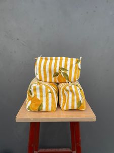 Bolso Tote Acolchado de Algodón con Rayas Amarillas y Blancas, Hojas Bordadas, Cierre de Cremallera, Estilo Bohemio, para Uso Diario, Bolso de Mujer - Product Image 4