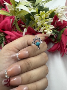 Natural Turquoise Silver Plated Brass <b>Ring</b> Sunburst Crown <b>Statement</b> <b>Ring</b> Bulk Jewelry For Women - Product Image 1