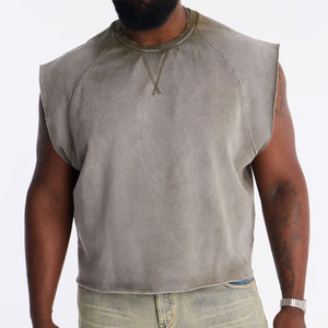 Camiseta sin mangas para hombre, estilo crop top, lavada, corte holgado, diseño con aberturas, para verano, tejida, 100% algodón, antiencogimiento, en venta. - Product Image 6