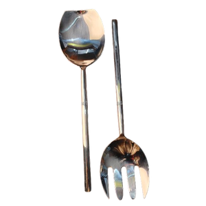 Ensemble de 2 serveurs à salade professionnels en acier inoxydable, grande cuillère et fourchette à salade à long manche, finition polie miroir contemporaine - Product Image 1