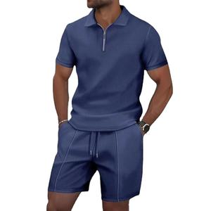 <b>Men's</b> Casual Zip Polo <b>Set</b> Solid Color Business Sports Outfit with <b>Shorts</b> Winter Zipper Suit <b>and</b> <b>Tops</b> 2pcs <b>Men's</b> Tracksuit - Product Image 1