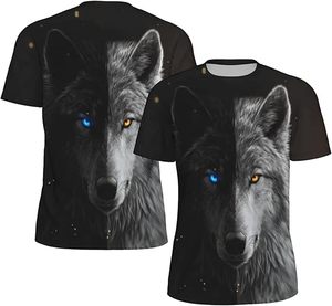 Men's Wolf Face <b>Animal</b> <b>Pattern</b> Short Sleeve O-Neck T-Shirt Digital Printed Casual Oversized Fit Jersey <b>Knitted</b> 100% Cotton - Product Image 4