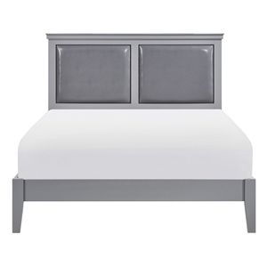Letto Classico Grigio Queen Size con Testiera Imbottita, Pezzo Unico, in Legno, per Camera da Letto - Product Image 2
