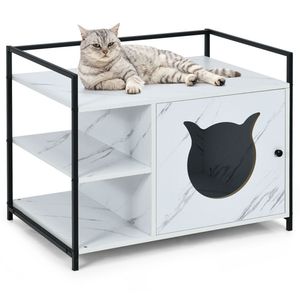 Mesa Auxiliar de Lujo de 2 Niveles para Sala de Estar, Estante de Almacenamiento de Gran Capacidad, Caja de Arena para Gatos de Madera y PC, Casa para Gatos Económica y Elegante - Product Image 4