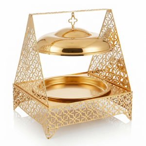 Calentador de Comida Tipo Buffet de Lujo con Base Dorada en Forma de A, Tapa Colgante con Diseño de Estrellas y Cubierta de Cúpula - Product Image 1