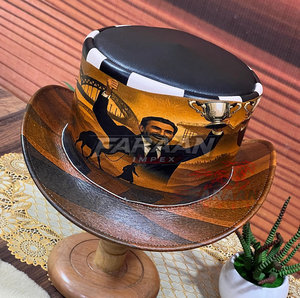 Chapeau de cowboy en cuir imprimé sur mesure, thème Champion, marron, style western, à large bord, pour ranch et rodéo, accessoire de mode - Product Image 3