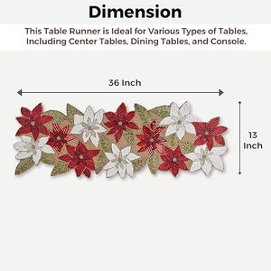 Camino de Mesa Bordado con Diseño Floral de Flor de Pascua Roja y Blanca para Decoración del Hogar - Product Image 6