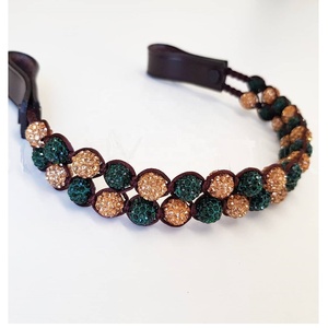 Handmade Durable Quality Leather Horse Brow Band Golden & Green Combo <b>Crystals</b> <b>Balls</b> Direct from Manufacturer & Wholesaler - Product Image 1