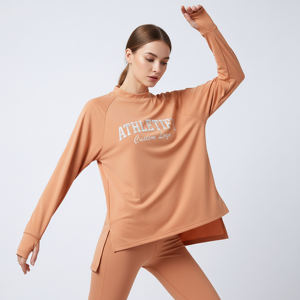 Venta al por mayor: Top tipo túnica de manga larga holgado para mujer, estilo deportivo modesto, de tela jersey transpirable y ecológica, corte alto-bajo, talla grande. - Product Image 1