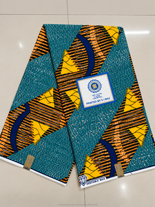 Blue Yellow Geometric Ankara Wax <b>Print</b> Fabric with Striped <b>Abstract</b> Pattern for African Dresses and Fashion Wear - Product Image 6