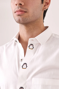 Camisa de Satén de Algodón de Manga Larga para Hombre, de Alta Calidad, con Bordado de Pingüino, Corte Slim, Casual, con Botones, para Oficina, Verano, Moda Urbana - Product Image 2