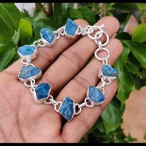Raw Apatite 925 Sterling <b>Silver</b> Bracelet Boho Gemstone <b>Chain</b> Handmade Healing Jewelry Gift Women Men - Product Image 2