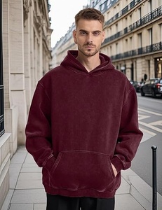 Oversized Hooded Sweatshirt Solid Burgundy Cotton Fleece Pocket Casual <b>Pullover</b> <b>Men</b> Autumn Wear Regular Fit - Product Image 3