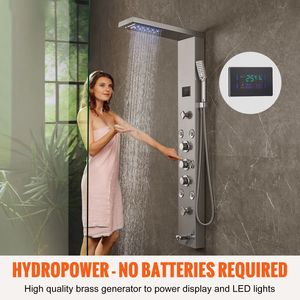 Sistema Doccia a Pannello LED a 6 Modalità con Torre Idroelettrica, Getti a Pioggia e Cascata, 8 Getti Massaggianti, Rubinetteria per Vasca e Doccia - Product Image 5