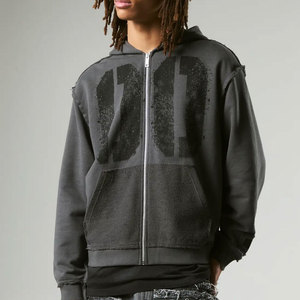 Sweat à capuche zippé pour homme, coupe oversize, sans cordons, en polaire épaisse 320 g/m², couleur unie, épaules tombantes, idéal pour l'hiver, qualité supérieure, personnalisable - Product Image 1