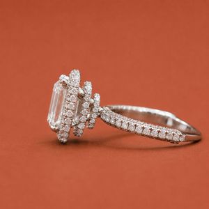 S925 <b>Silver</b> <b>Emerald</b> Cut Moissanite Halo Engagement Luxury Trendy Anniversary Party <b>Ring</b> - Product Image 3