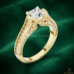 Bague de fiançailles en diamant de laboratoire taille princesse |   Bague de mariage pour femme en or plaqué 18 carats certifiée IGI, couleur D, luxe - Product Image 3