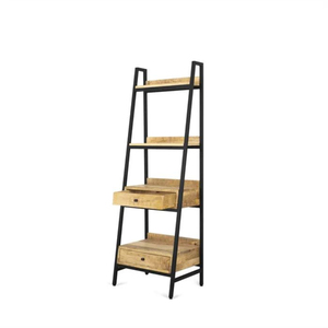 Étagère à 4 niveaux de style classique avec armoire de rangement, aspect bois moderne et structure en métal noir, étagère de présentation pour salon - Product Image 3