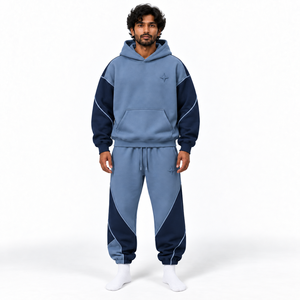 Conjunto de Sudadera con Capucha y Pantalones Jogger de Algodón Grueso Transpirable Personalizado para Hombre, Oversize con Paneles en Contraste y Bolsillo Canguro, Estilo Relajado - Product Image 6