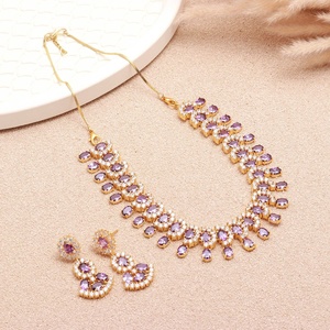 African Amethyst Elegant <b>Necklace</b> Set | 22K Gold Plated Purple Stone Jewelry for Women Evening <b>Necklace</b> Modern Ethnic Jewellery - Product Image 3