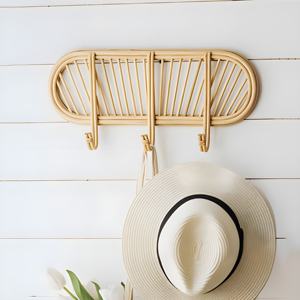 Ganchos de pared de ratán más vendidos Organización del hogar Panel de gancho hecho a mano natural para abrigos y colgar llaves - Product Image 1