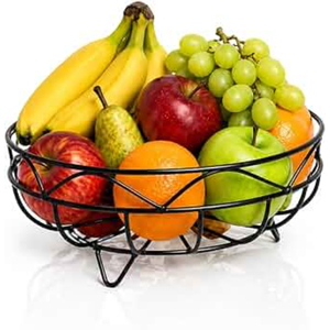 Corbeille à fruits en fil métallique noir pour comptoir de cuisine, style nordique, panier de rangement creux pour produits frais, panier décoratif géométrique - Product Image 6