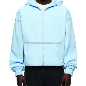 Excepcional Sudadera con Capucha de Felpa de Algodón 100% Gruesa de 350G con Cierre, Personalizada al por Mayor, Color Sólido, Diseñada para la Moda Masculina de Otoño - Product Image 1