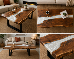 Modern White Epoxy Resin Dining <b>Table</b> Rectangle <b>Live</b> <b>Edge</b> Eco-Friendly Tabletop Indoor Luxury Home Furniture - Product Image 4
