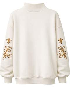 Sudadera Oversize Blanca Personalizada para Mujer, Cuello Alto, Estampado de Plumas, Informal, de Invierno, de Algodón y Poliéster, Cálida - Product Image 2