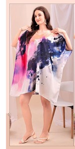 Digital Printed Feather Polyester <b>Kaftan</b> <b>Summer</b> Casual Women's Maxi Half Sleeve - Product Image 1