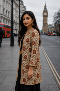 Women's Winter <b>Jacket</b> with Hand Embroidered Suzani Design <b>White</b> Fabric Bridesmaid Gift or Women's Clothing OEM ODM Bulk Sale - Product Image 3