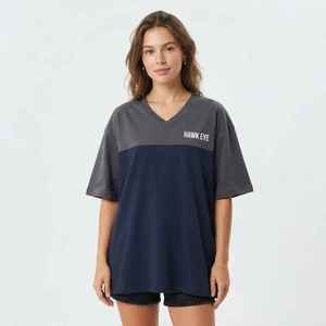 Women's Color Block <b>V</b>-<b>Neck</b> <b>Oversized</b> <b>T</b>-<b>Shirt</b> Short Sleeve Loose Fit Cotton Jersey Breathable Spring Summer Top - Product Image 3