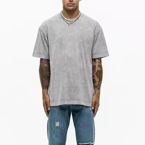 เสื้อยืดโอเวอร์ไซส์สไตล์ฮิปฮอปวินเทจสำหรับผู้ชาย ผ้าคอตตอน 100% หนานุ่ม ทรงหลวมไหล่ตก สตรีทแวร์  รับสกรีนลาย - Product Image 3