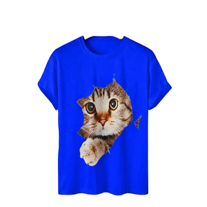 เสื้อยืดลำลองผู้ชาย ผ้าฝ้าย แขนสั้น คอกลม พิมพ์ลายรูปแมว ทรงปกติ ผ้าเจอร์ซีย์ - Product Image 3