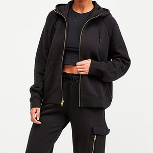 Sweat-shirt à capuche pour femme, noir uni, en coton, décontracté, avec poches, coupe classique, pour l'automne - Product Image 3