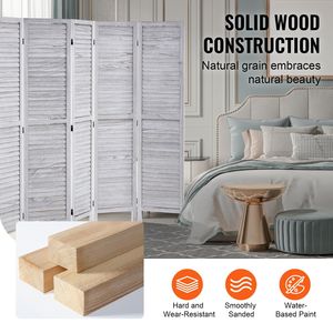 Divisorio per Stanza in Legno a 6 Pannelli, Alto 66,9 Pollici, Portatile, con Lamelle, Schermo Privacy Pieghevole per Arredamento Casa - Product Image 4